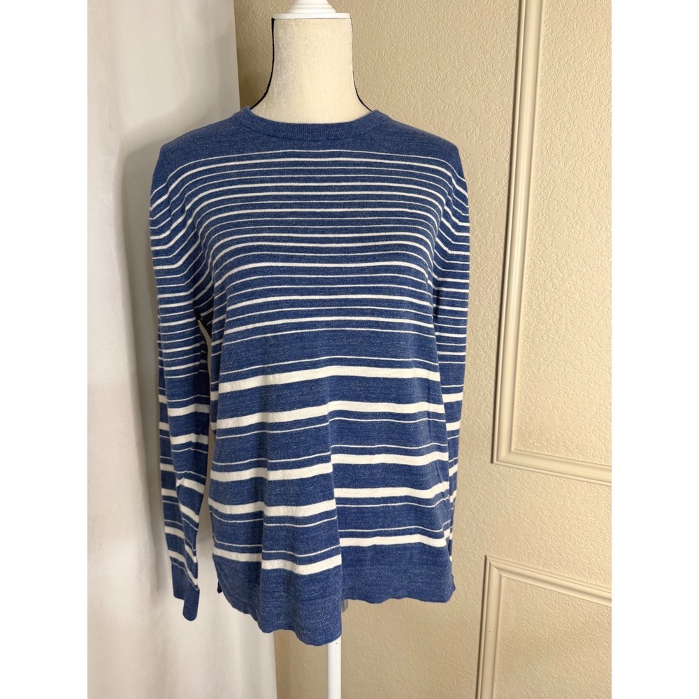 Lands End Womens Blue White Striped Crewneck Sweater Top Long Sleeve Size M